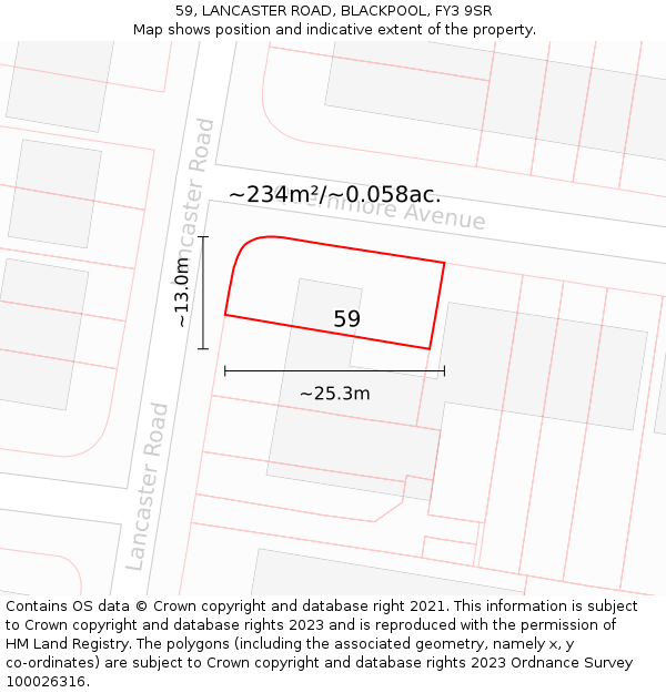 59, LANCASTER ROAD, BLACKPOOL, FY3 9SR: Plot and title map