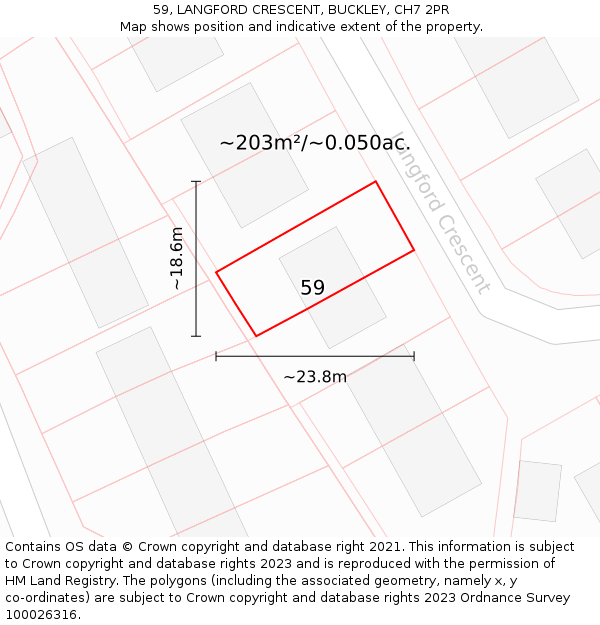 59, LANGFORD CRESCENT, BUCKLEY, CH7 2PR: Plot and title map