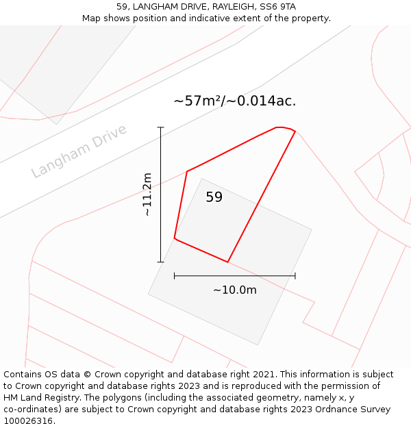 59, LANGHAM DRIVE, RAYLEIGH, SS6 9TA: Plot and title map