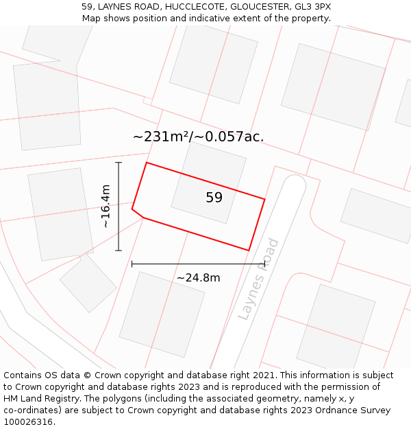 59, LAYNES ROAD, HUCCLECOTE, GLOUCESTER, GL3 3PX: Plot and title map