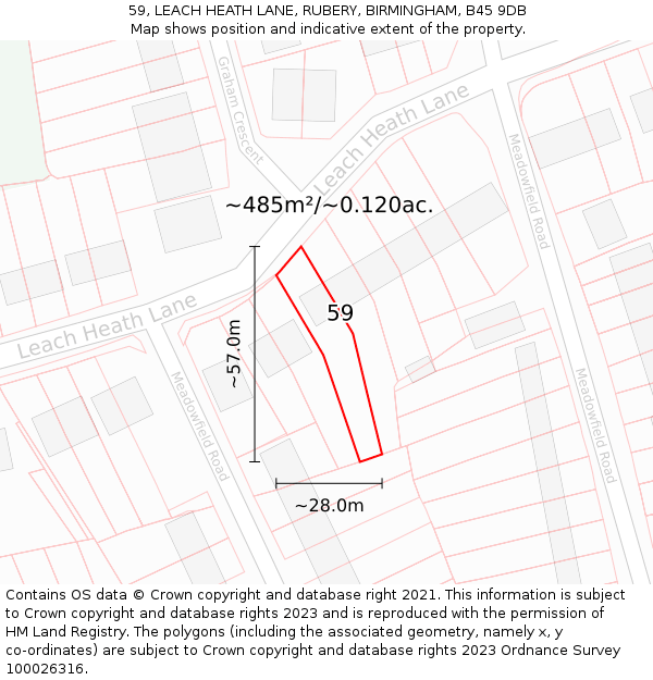 59, LEACH HEATH LANE, RUBERY, BIRMINGHAM, B45 9DB: Plot and title map