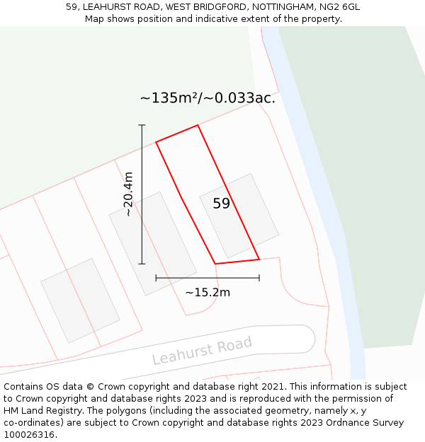 59, LEAHURST ROAD, WEST BRIDGFORD, NOTTINGHAM, NG2 6GL: Plot and title map