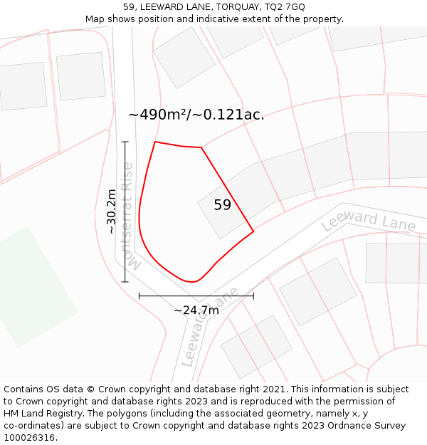 59, LEEWARD LANE, TORQUAY, TQ2 7GQ: Plot and title map