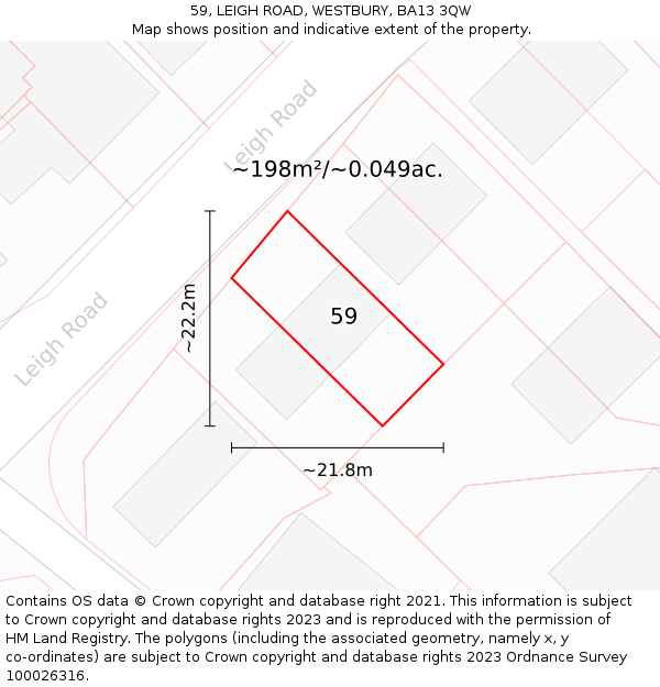 59, LEIGH ROAD, WESTBURY, BA13 3QW: Plot and title map