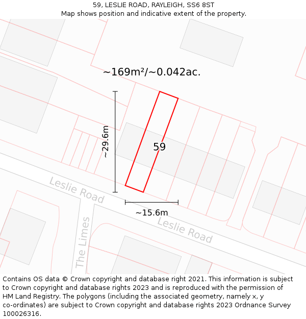 59, LESLIE ROAD, RAYLEIGH, SS6 8ST: Plot and title map