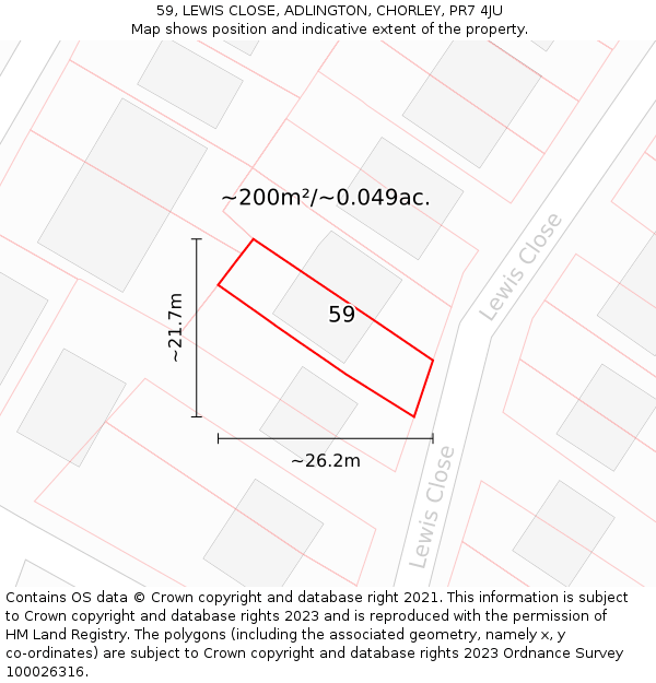 59, LEWIS CLOSE, ADLINGTON, CHORLEY, PR7 4JU: Plot and title map