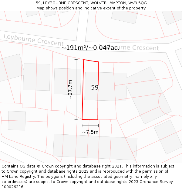 59, LEYBOURNE CRESCENT, WOLVERHAMPTON, WV9 5QG: Plot and title map