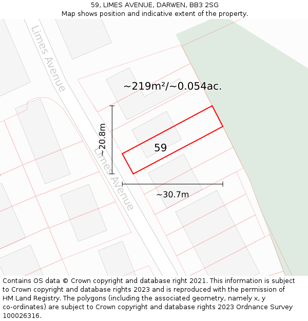 59, LIMES AVENUE, DARWEN, BB3 2SG: Plot and title map