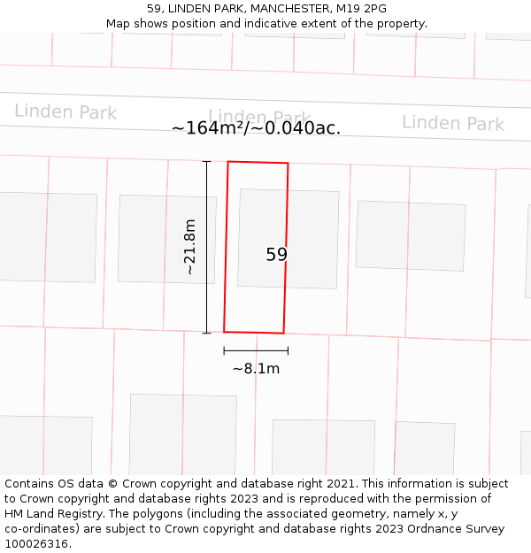 59, LINDEN PARK, MANCHESTER, M19 2PG: Plot and title map