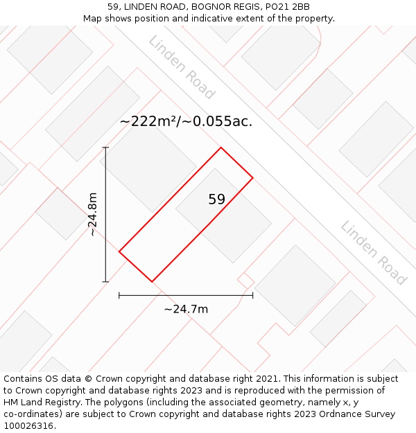 59, LINDEN ROAD, BOGNOR REGIS, PO21 2BB: Plot and title map