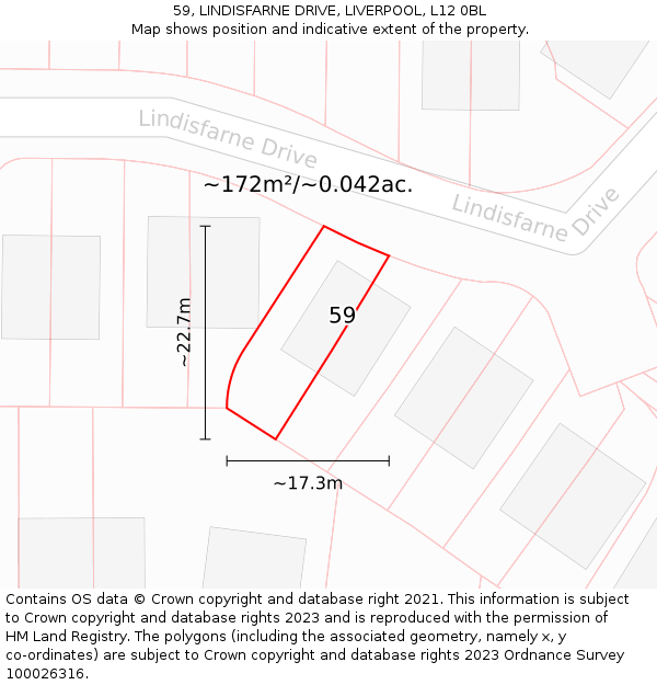 59, LINDISFARNE DRIVE, LIVERPOOL, L12 0BL: Plot and title map