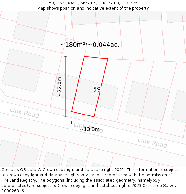 59, LINK ROAD, ANSTEY, LEICESTER, LE7 7BY: Plot and title map