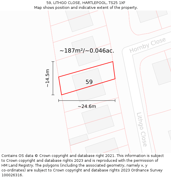 59, LITHGO CLOSE, HARTLEPOOL, TS25 1XF: Plot and title map