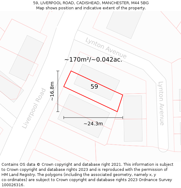 59, LIVERPOOL ROAD, CADISHEAD, MANCHESTER, M44 5BG: Plot and title map