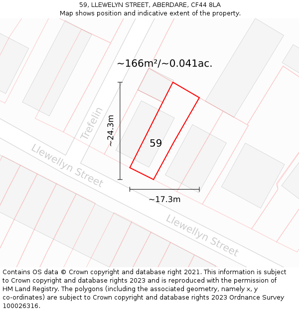 59, LLEWELYN STREET, ABERDARE, CF44 8LA: Plot and title map