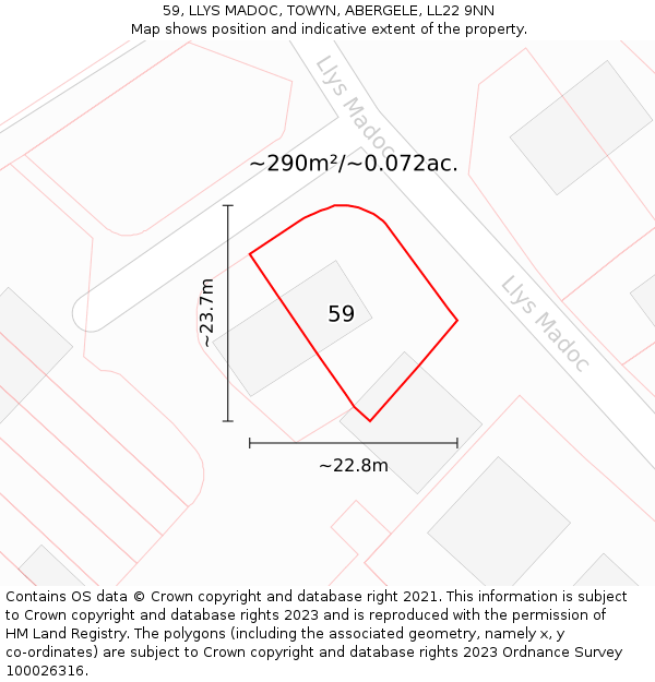 59, LLYS MADOC, TOWYN, ABERGELE, LL22 9NN: Plot and title map