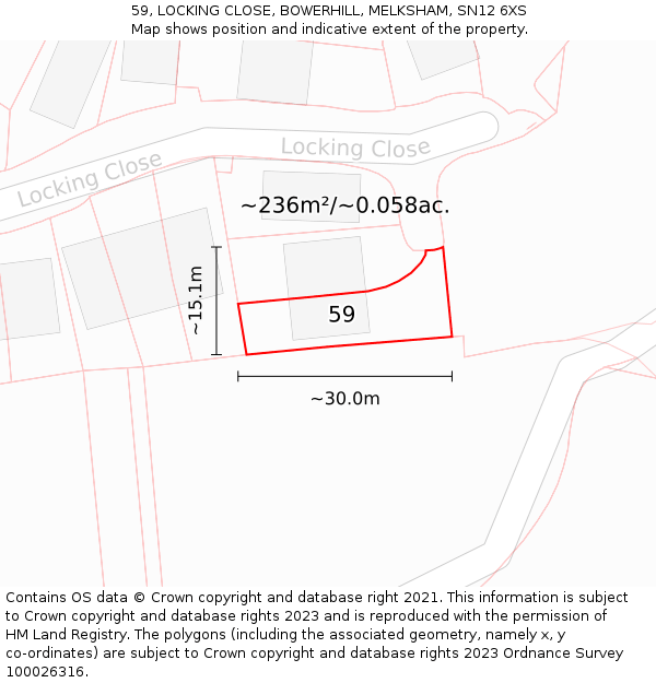 59, LOCKING CLOSE, BOWERHILL, MELKSHAM, SN12 6XS: Plot and title map