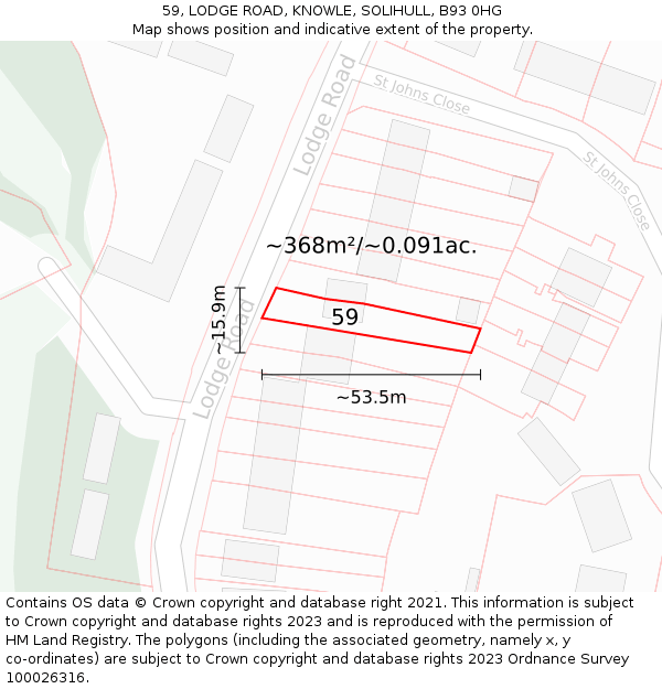 59, LODGE ROAD, KNOWLE, SOLIHULL, B93 0HG: Plot and title map