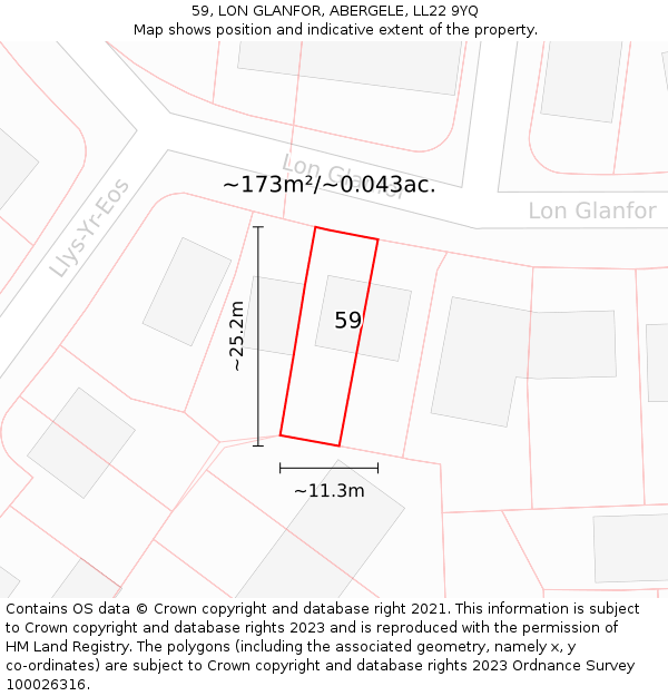 59, LON GLANFOR, ABERGELE, LL22 9YQ: Plot and title map