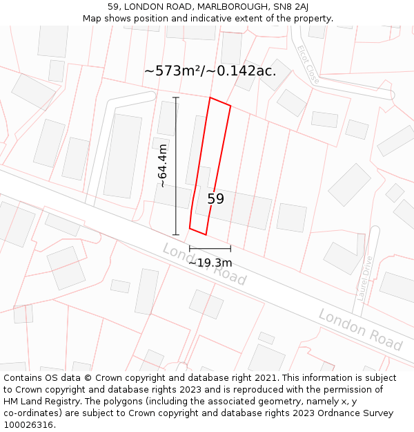 59, LONDON ROAD, MARLBOROUGH, SN8 2AJ: Plot and title map