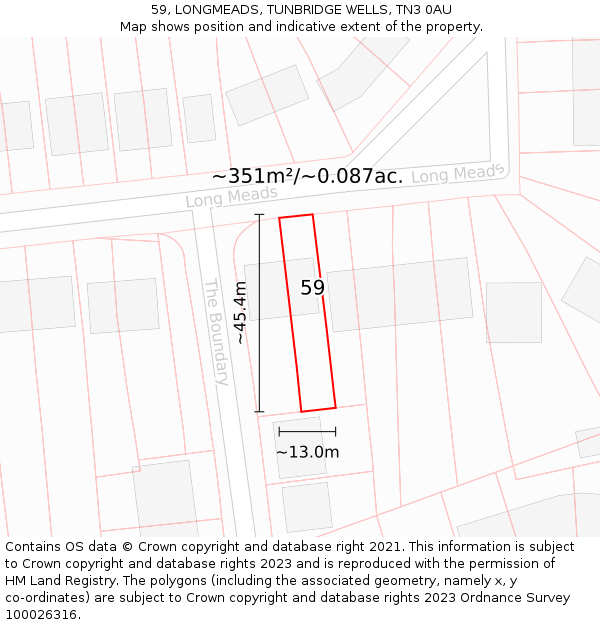 59, LONGMEADS, TUNBRIDGE WELLS, TN3 0AU: Plot and title map