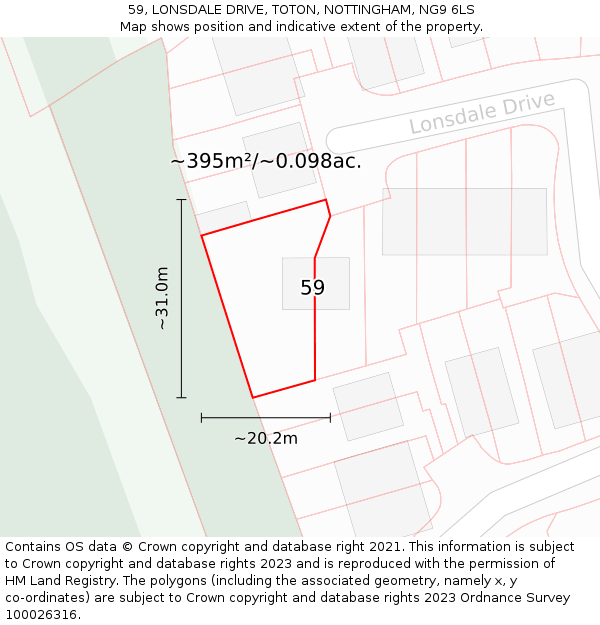 59, LONSDALE DRIVE, TOTON, NOTTINGHAM, NG9 6LS: Plot and title map