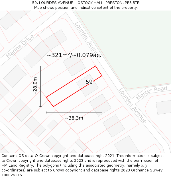 59, LOURDES AVENUE, LOSTOCK HALL, PRESTON, PR5 5TB: Plot and title map