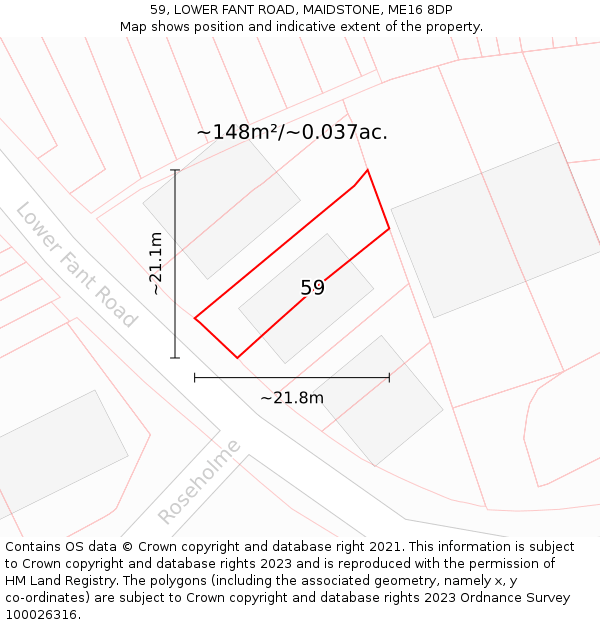 59, LOWER FANT ROAD, MAIDSTONE, ME16 8DP: Plot and title map