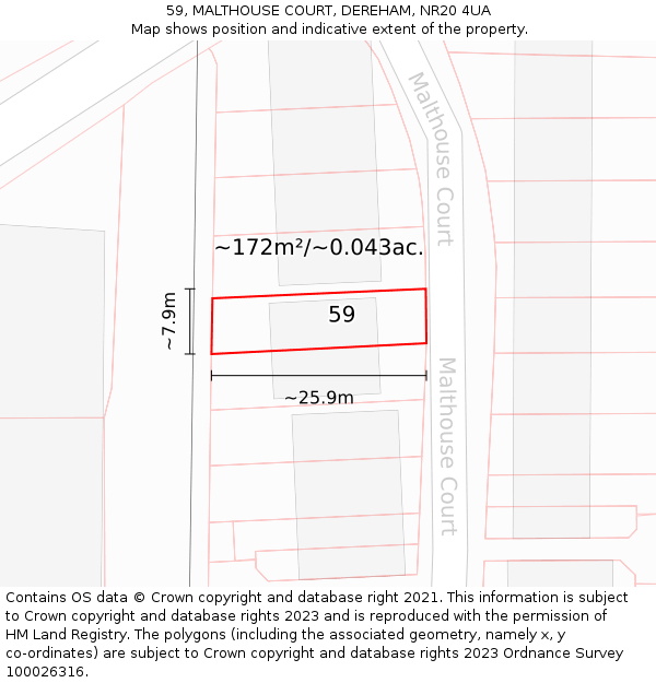 59, MALTHOUSE COURT, DEREHAM, NR20 4UA: Plot and title map