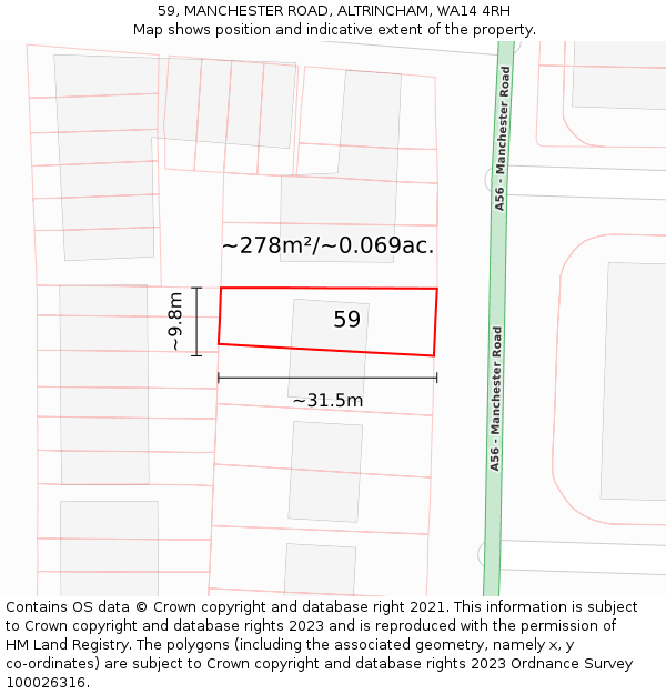 59, MANCHESTER ROAD, ALTRINCHAM, WA14 4RH: Plot and title map