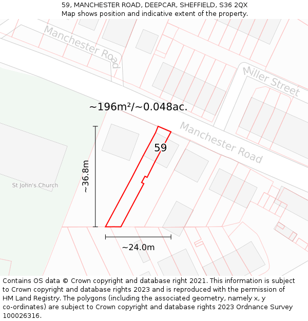 59, MANCHESTER ROAD, DEEPCAR, SHEFFIELD, S36 2QX: Plot and title map