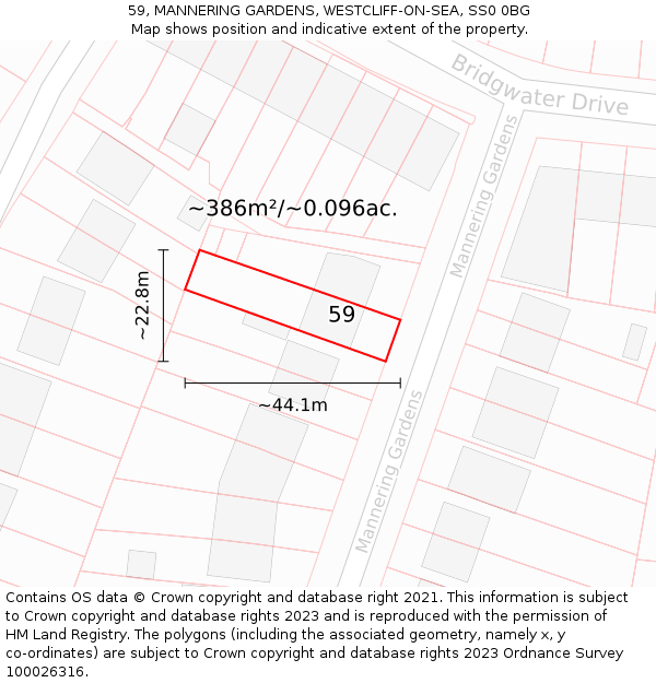 59, MANNERING GARDENS, WESTCLIFF-ON-SEA, SS0 0BG: Plot and title map