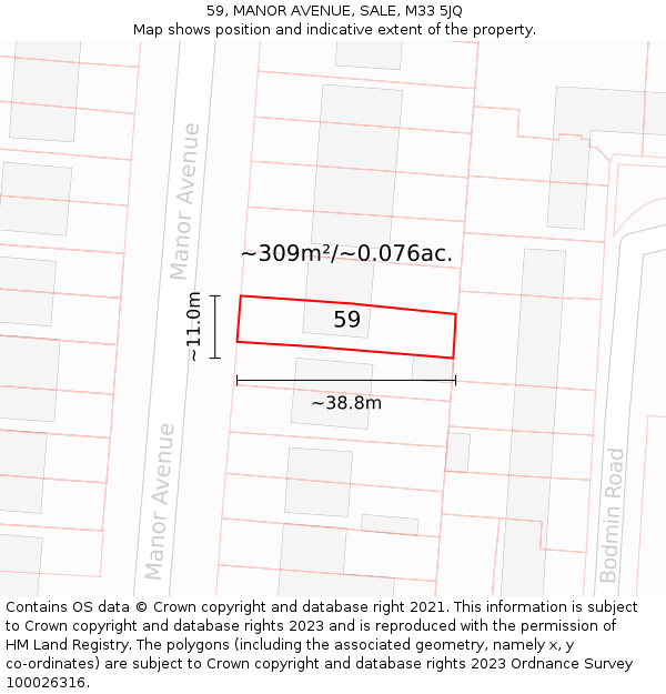 59, MANOR AVENUE, SALE, M33 5JQ: Plot and title map