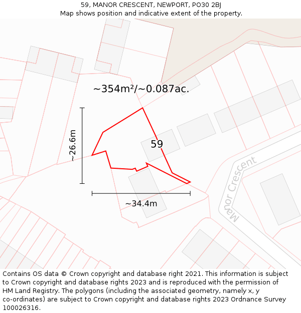 59, MANOR CRESCENT, NEWPORT, PO30 2BJ: Plot and title map