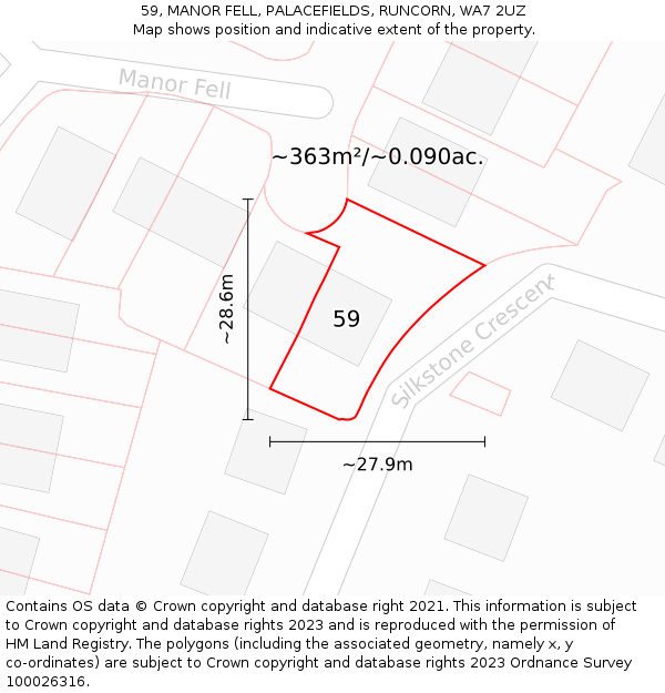 59, MANOR FELL, PALACEFIELDS, RUNCORN, WA7 2UZ: Plot and title map