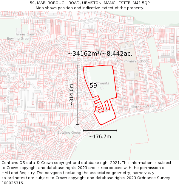 59, MARLBOROUGH ROAD, URMSTON, MANCHESTER, M41 5QP: Plot and title map