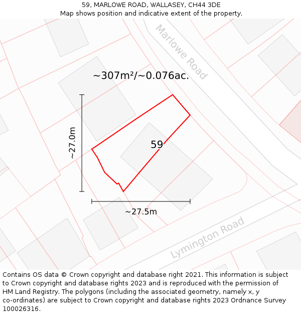 59, MARLOWE ROAD, WALLASEY, CH44 3DE: Plot and title map