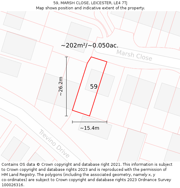 59, MARSH CLOSE, LEICESTER, LE4 7TJ: Plot and title map