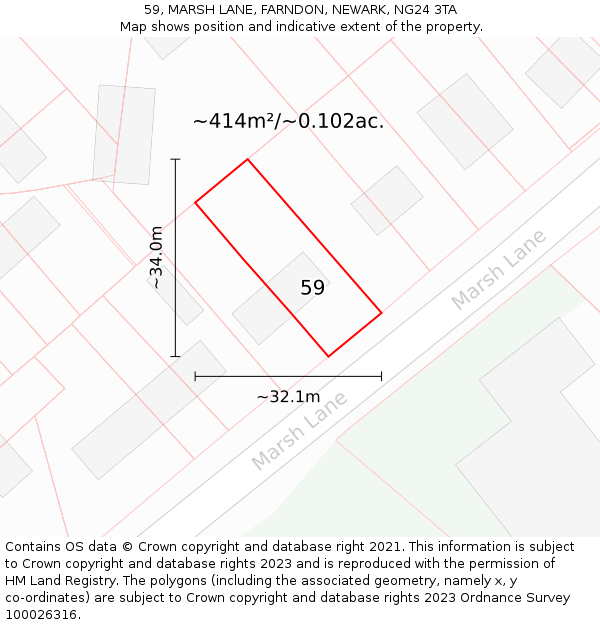 59, MARSH LANE, FARNDON, NEWARK, NG24 3TA: Plot and title map