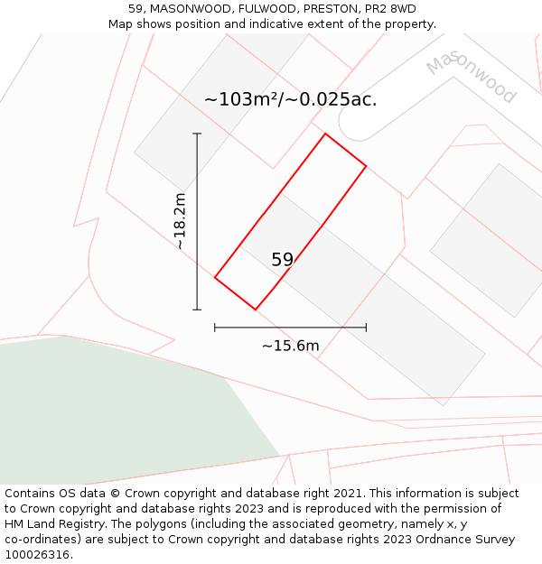 59, MASONWOOD, FULWOOD, PRESTON, PR2 8WD: Plot and title map