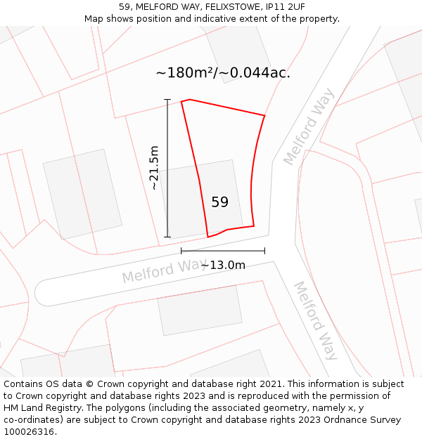 59, MELFORD WAY, FELIXSTOWE, IP11 2UF: Plot and title map