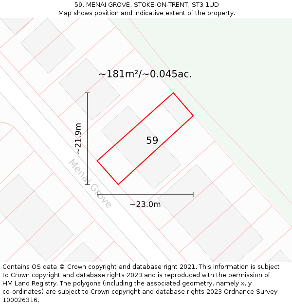 59, MENAI GROVE, STOKE-ON-TRENT, ST3 1UD: Plot and title map