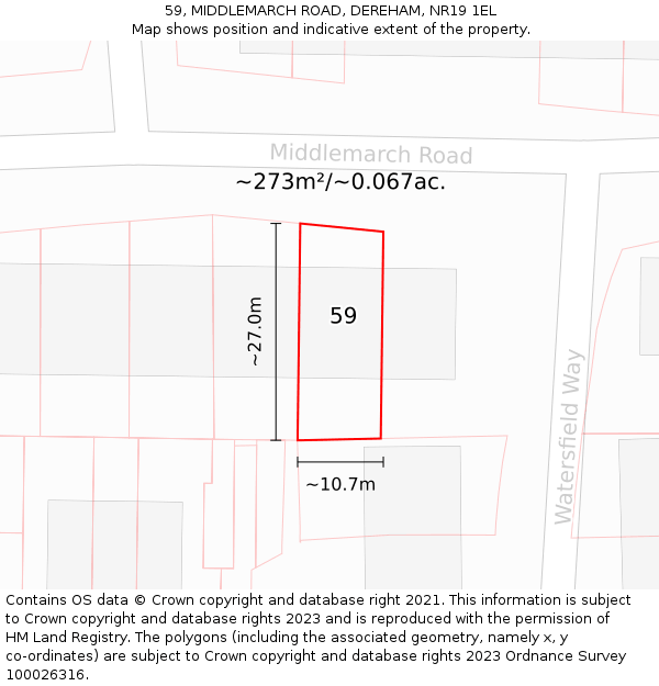 59, MIDDLEMARCH ROAD, DEREHAM, NR19 1EL: Plot and title map