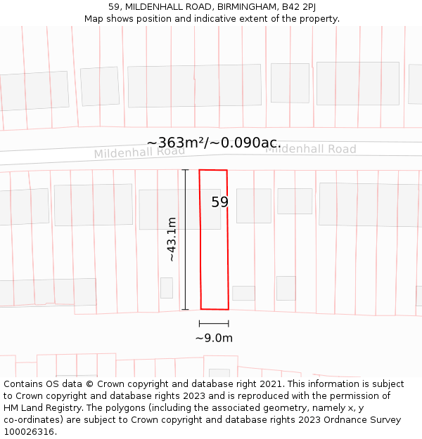 59, MILDENHALL ROAD, BIRMINGHAM, B42 2PJ: Plot and title map