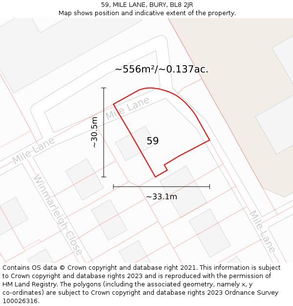 59, MILE LANE, BURY, BL8 2JR: Plot and title map