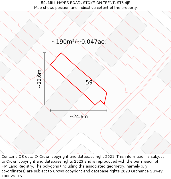 59, MILL HAYES ROAD, STOKE-ON-TRENT, ST6 4JB: Plot and title map