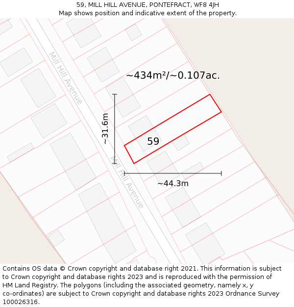 59, MILL HILL AVENUE, PONTEFRACT, WF8 4JH: Plot and title map