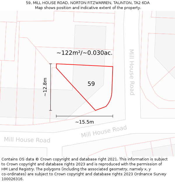 59, MILL HOUSE ROAD, NORTON FITZWARREN, TAUNTON, TA2 6DA: Plot and title map