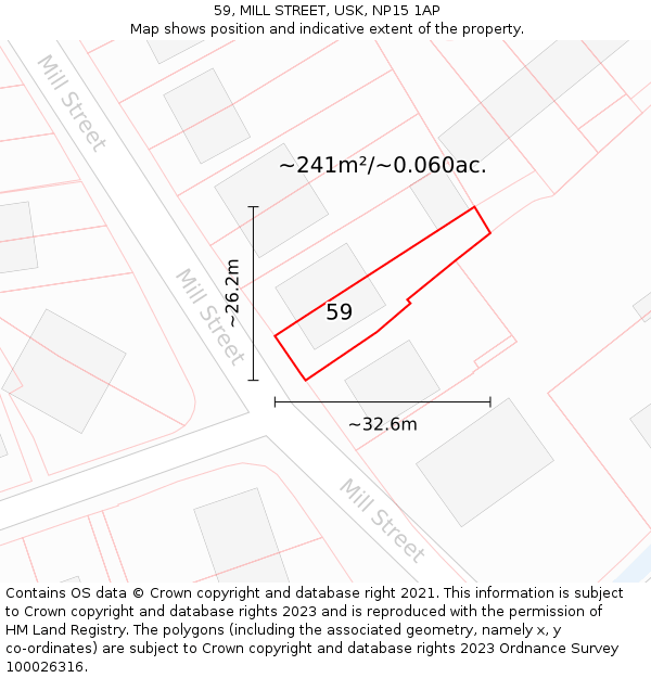 59, MILL STREET, USK, NP15 1AP: Plot and title map