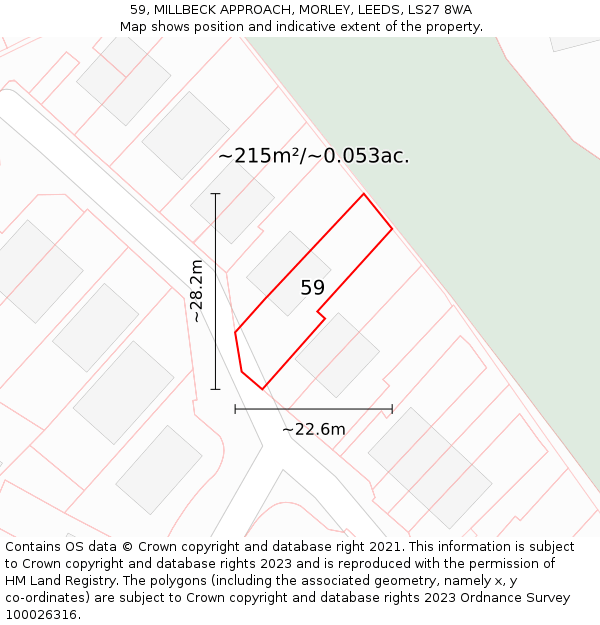 59, MILLBECK APPROACH, MORLEY, LEEDS, LS27 8WA: Plot and title map